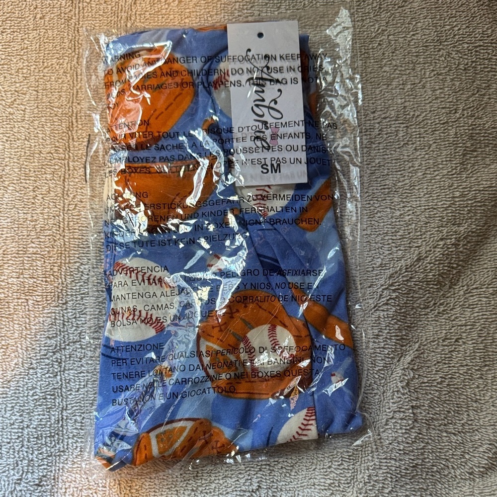 Blue Sports Print Leggings- Baseball & Gloves